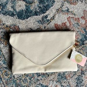 NWT Large Ivory & Gold Envelope Clutch
